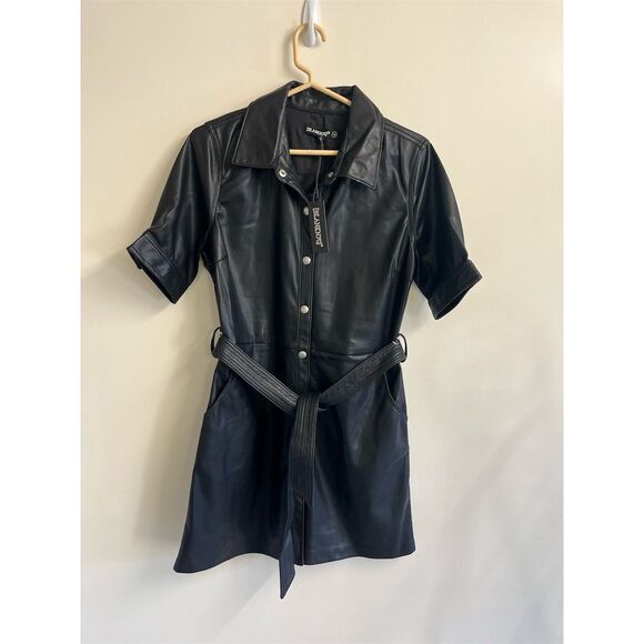 Blank NYC Women's Black Faux Leather Shirt Dress Size M Short Sleeve - Picture 3 of 4